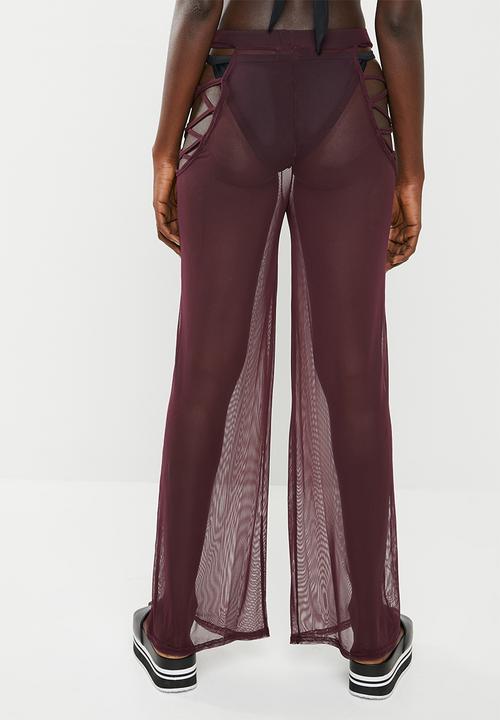 Missguided - Mesh lattice side trouser cover up - burgundy