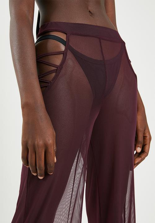 Missguided - Mesh lattice side trouser cover up - burgundy