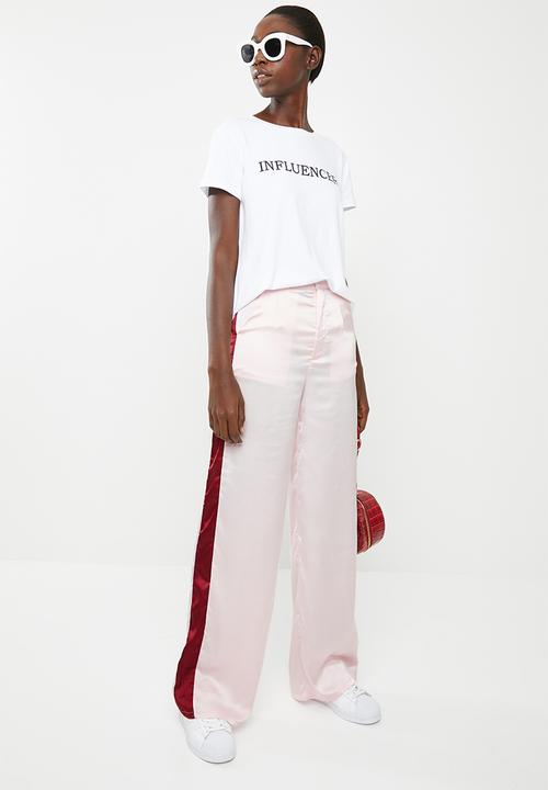Missguided - Satin side stripe trousers - pink & burgundy 