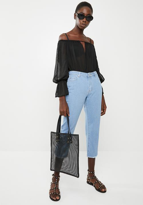 Missguided - Bardot frill sleeve keyhole bodysuit - black