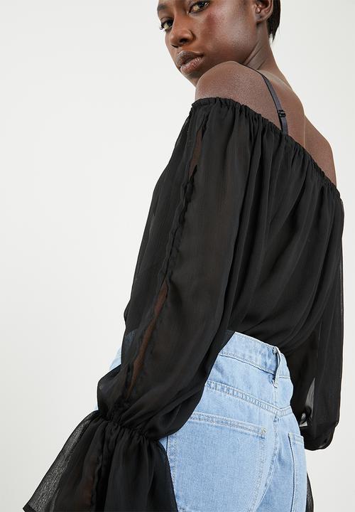 Missguided - Bardot frill sleeve keyhole bodysuit - black