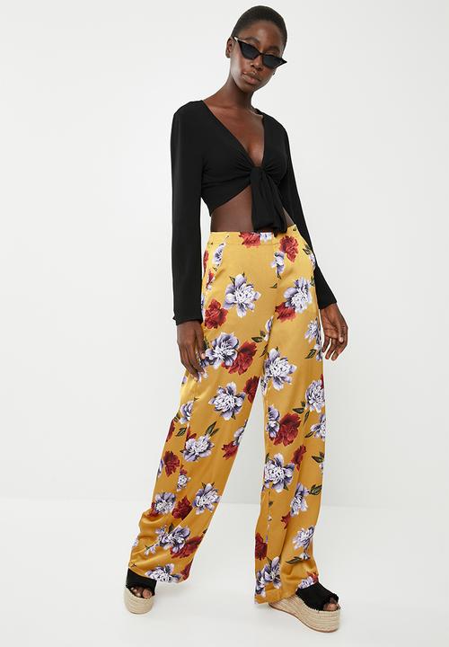 Missguided - Floral wide leg trousers - yellow
