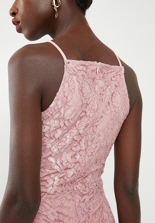 Missguided - Lace square neck bodycon dress - pink