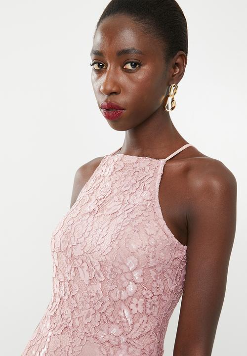 Missguided - Lace square neck bodycon dress - pink