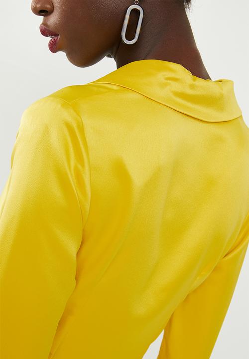 Missguided - Plunge collar tie shift dress - yellow