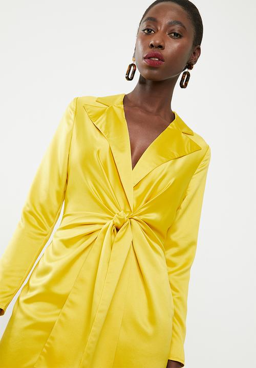 Missguided - Plunge collar tie shift dress - yellow