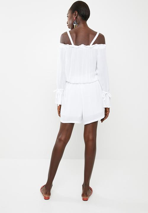 Noisy May - Alberte long sleeve playsuit - white