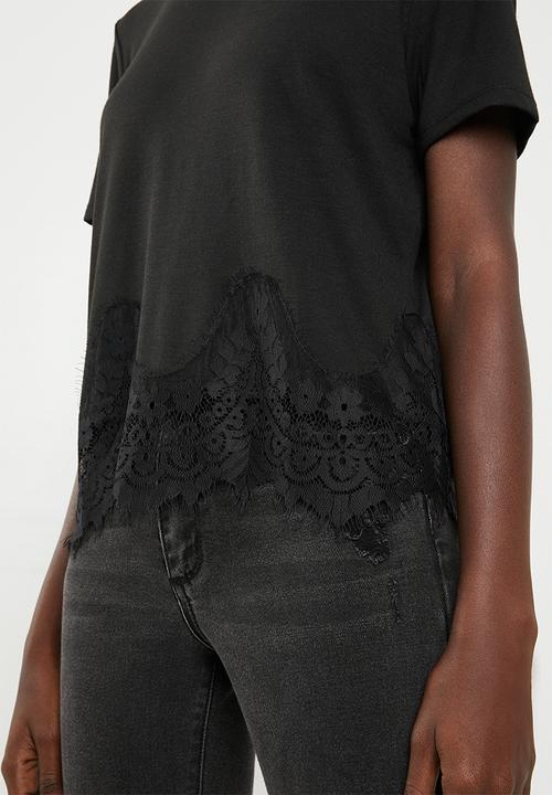 ONLY - Bella lace short sleeve top - black
