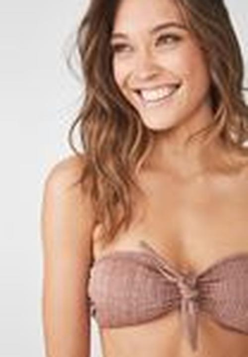 Cotton On - Kaya jacquard tie bandeau bikini top - brown 
