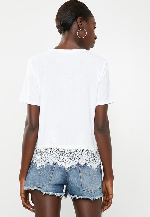 ONLY - Bella lace short sleeve top - white