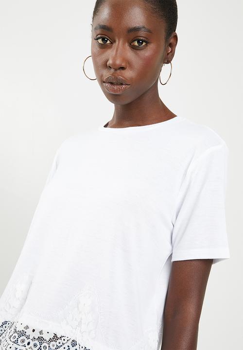 ONLY - Bella lace short sleeve top - white