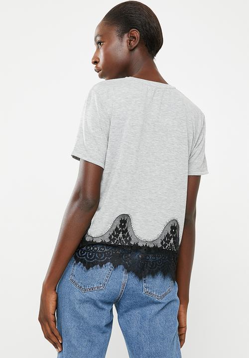 ONLY - Bella lace short sleeve top - grey