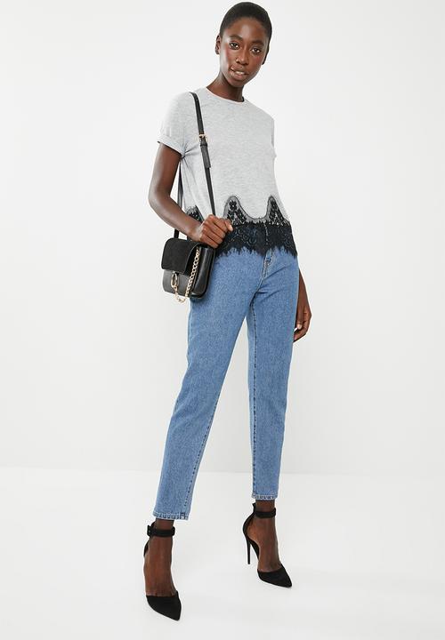 ONLY - Bella lace short sleeve top - grey