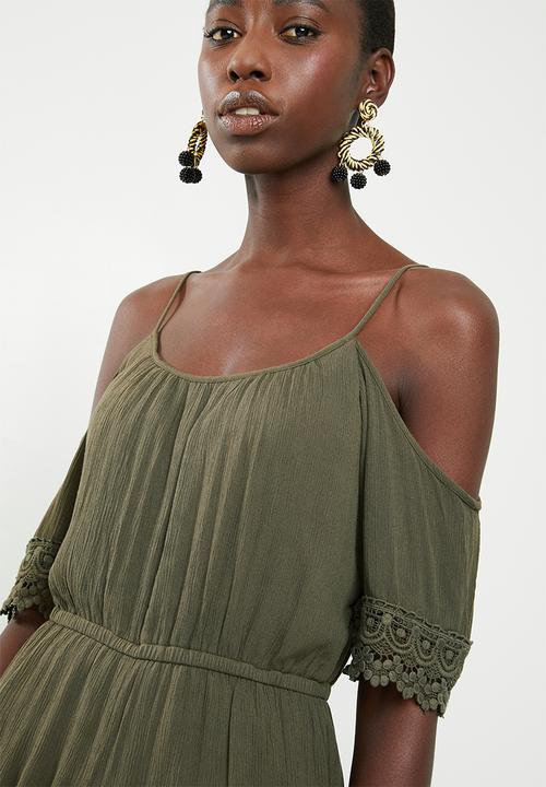 ONLY - Perry cold shoulder playsuit - green