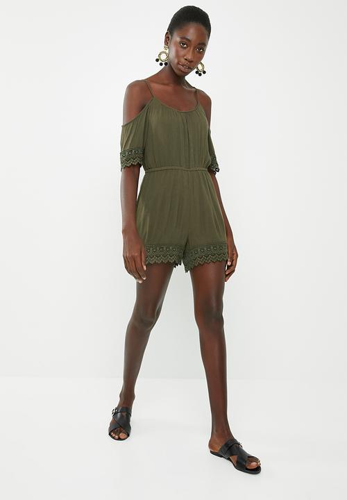 ONLY - Perry cold shoulder playsuit - green