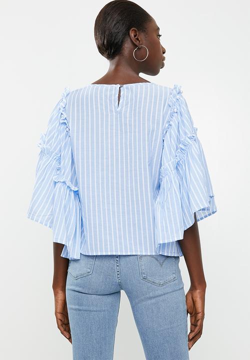 ONLY - Hala big sleeve frill denim top - blue