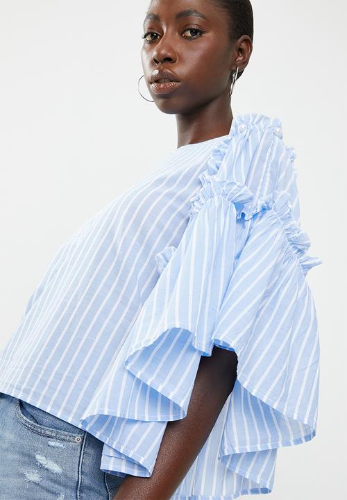 ONLY - Hala big sleeve frill denim top - blue