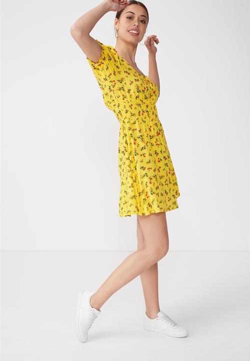 Cotton On - Woven hazel prairie cap sleeve dress - yellow