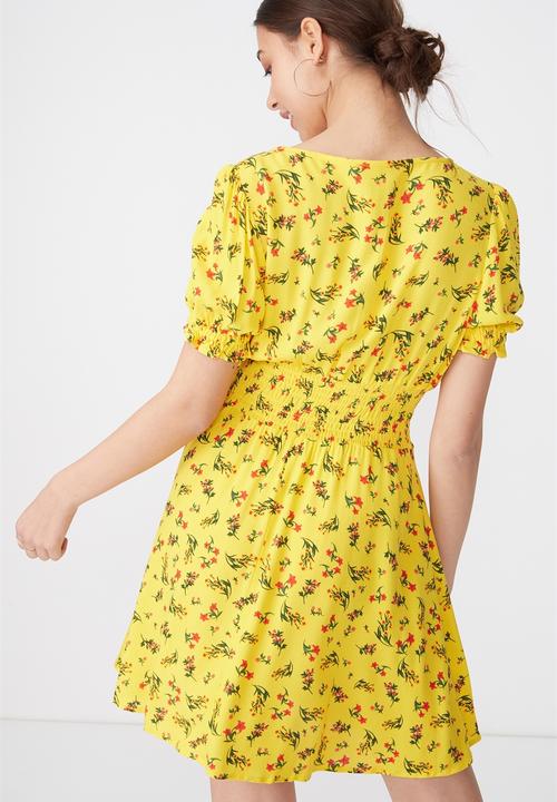 Cotton On - Woven hazel prairie cap sleeve dress - yellow