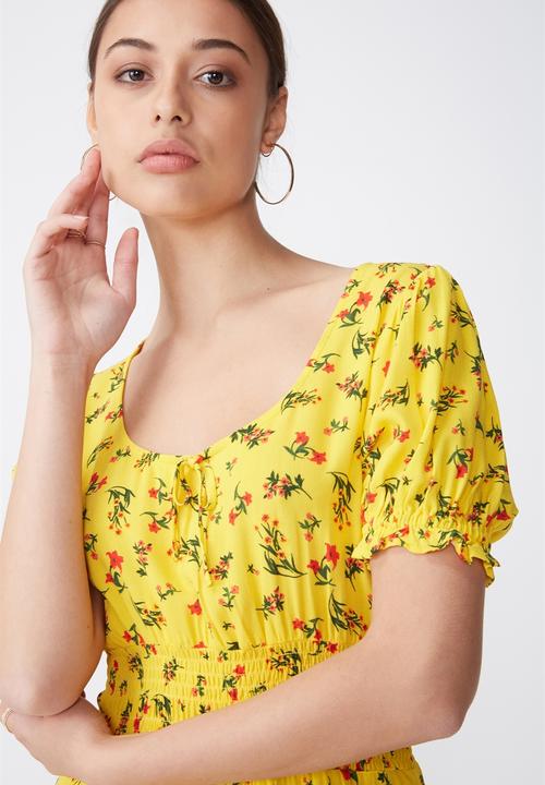 Cotton On - Woven hazel prairie cap sleeve dress - yellow