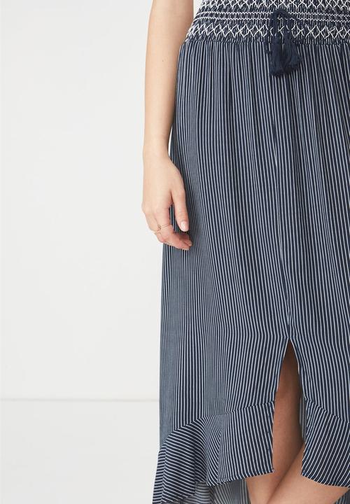 Cotton On - Woven Hayley high low midi skirt - navy & white 