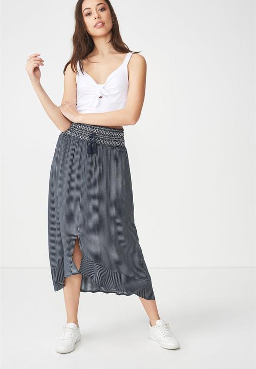 Cotton On - Woven Hayley high low midi skirt - navy & white 