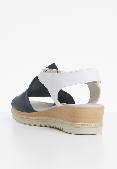 Phelan - T-strap leather wedges - navy