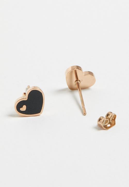 Pop Candy - Heart earrings - rose gold & black 