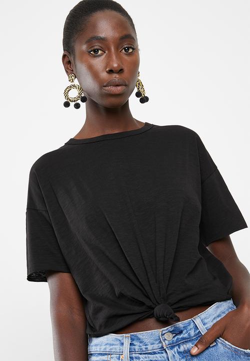 Vero Moda - Mascha short sleeve knot top - black