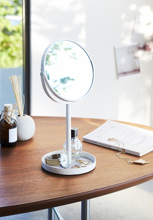 Yamazaki - Tower make up mirror with accessory tray - white