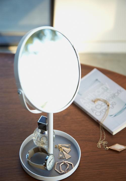Yamazaki - Tower make up mirror with accessory tray - white