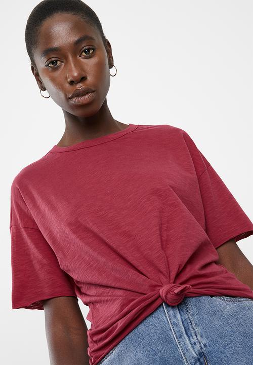 Vero Moda - Mascha short sleeve knot top - red
