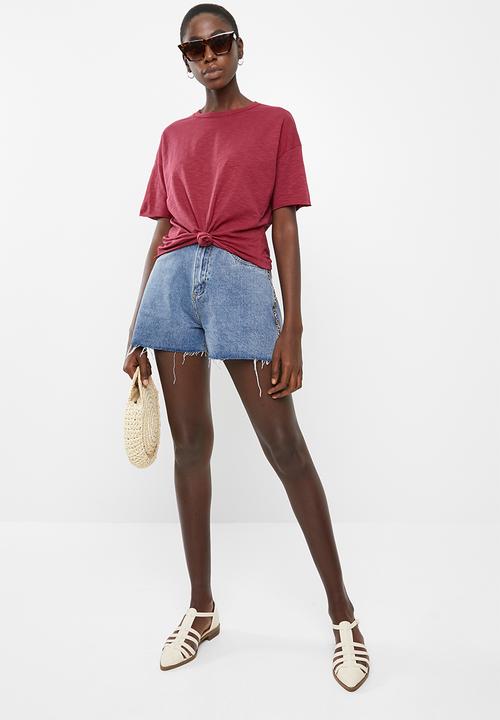 Vero Moda - Mascha short sleeve knot top - red