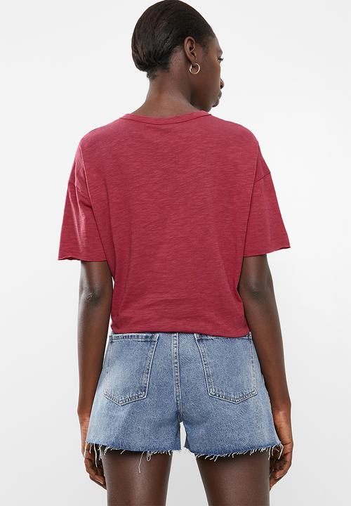 Vero Moda - Mascha short sleeve knot top - red