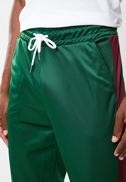Superbalist - Slim side stripe tricot pant - green and maroon