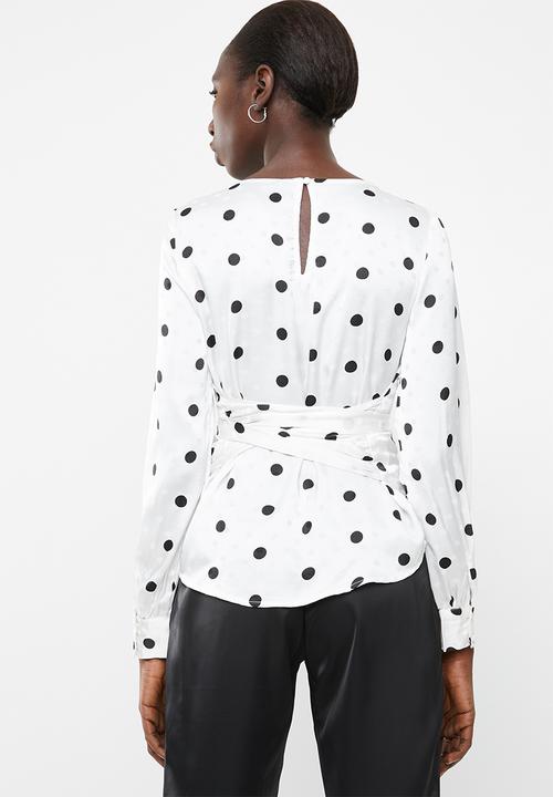 Vero Moda - Daniella dot tie long sleeve top - white