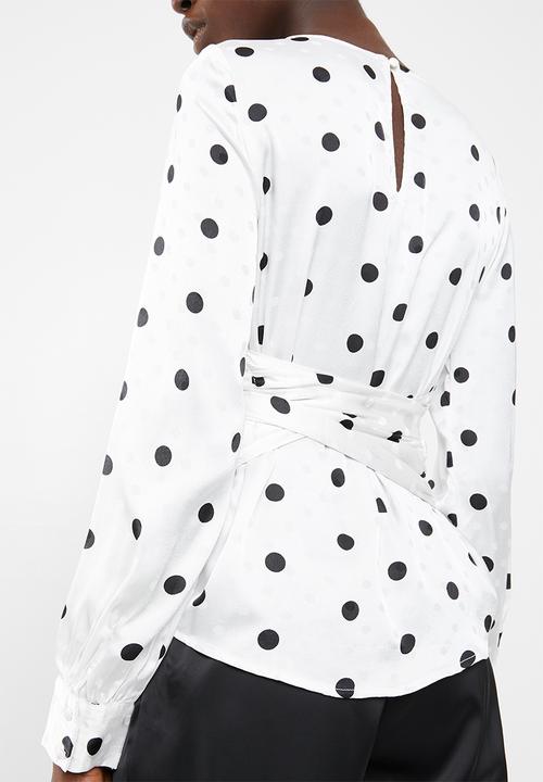 Vero Moda - Daniella dot tie long sleeve top - white