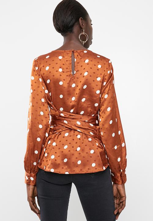 Vero Moda - Daniella dot tie long sleeve top - brown