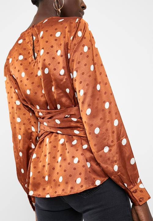 Vero Moda - Daniella dot tie long sleeve top - brown