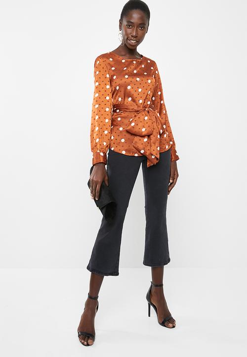 Vero Moda - Daniella dot tie long sleeve top - brown