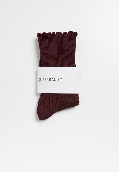 Superbalist - frill ankle socks - burgundy