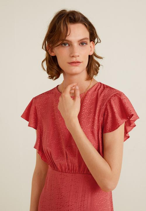 MANGO - Ruffled midi dress - pink