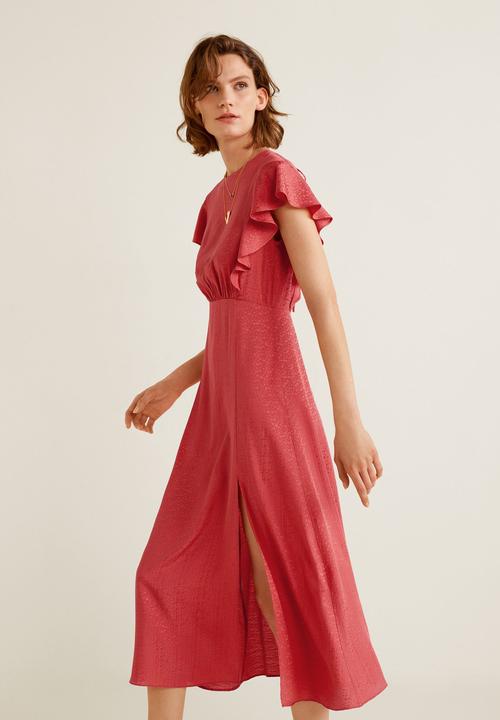 MANGO - Ruffled midi dress - pink