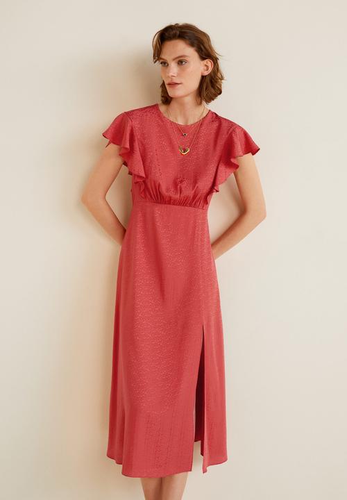 MANGO - Ruffled midi dress - pink