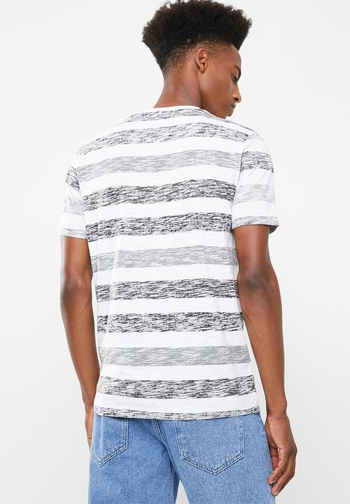 Brave Soul - Coast printed stripe t-shirt - white