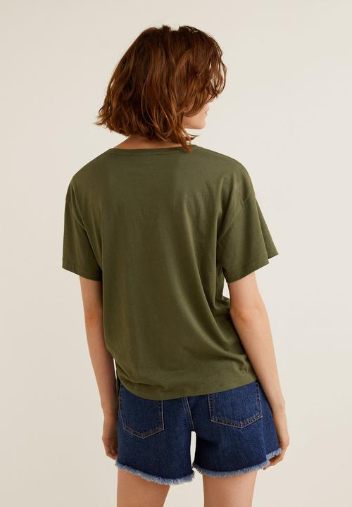 MANGO - Bow detail T-shirt - khaki 