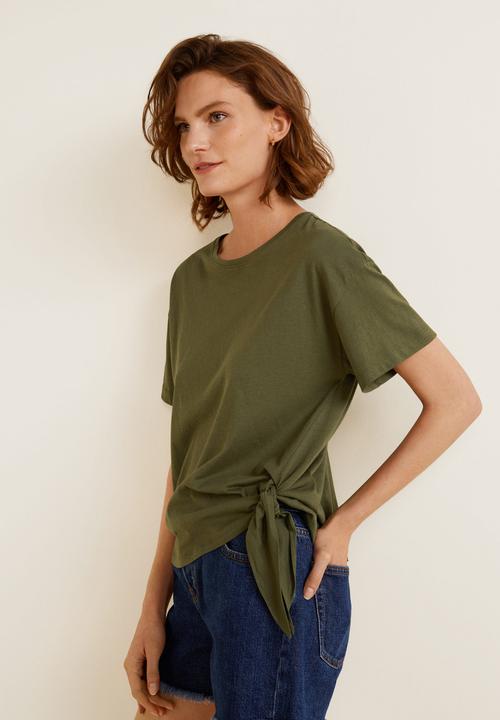 MANGO - Bow detail T-shirt - khaki 