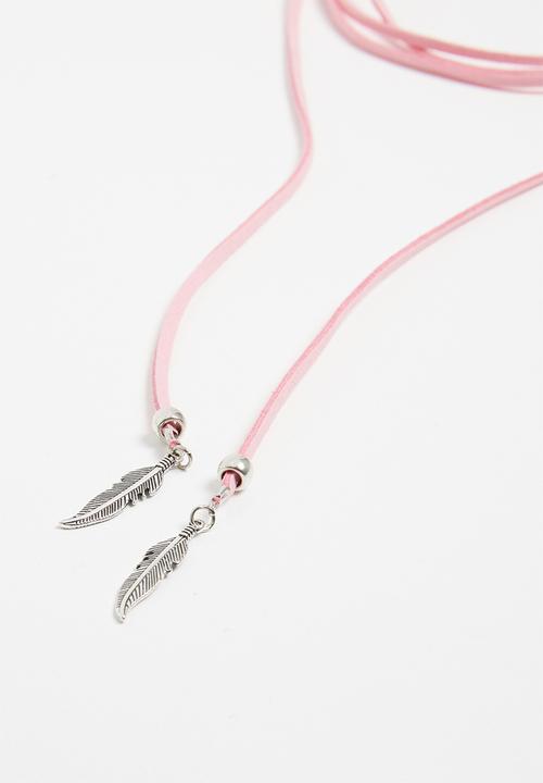 Jewels and Lace - Feather wrap choker - pink