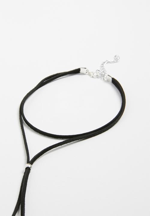 Jewels and Lace - Faux suede wrap choker - black