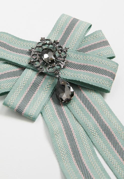 STYLE REPUBLIC - Striped bow brooch - green 